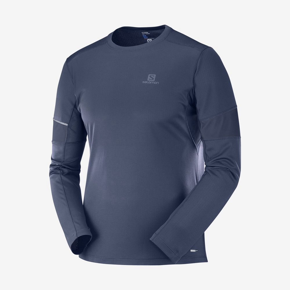 SALOMON AGILE LS M Philippines - Men's Tops - Navy | 539680-DPA
